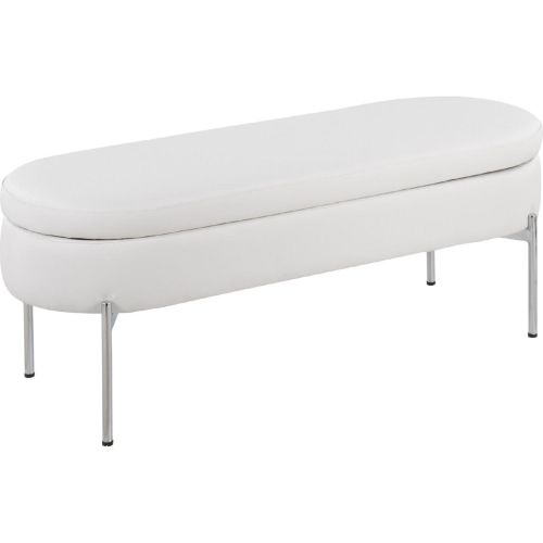 Chloe Storage Bench in White Leatherette & Chrome Metal